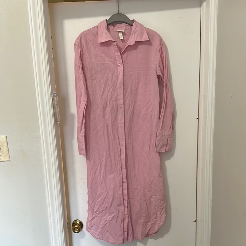 H&M Pink Long Sleeve Notched Collar Shirt Dress